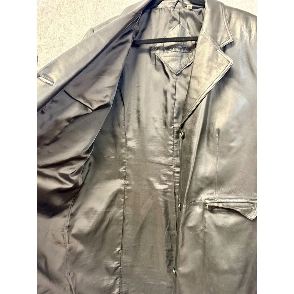 Preston & York Black Leather Long Coat Duster Vintage Men's Size XL - Picture 8 of 10